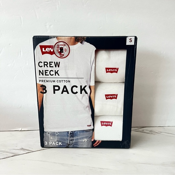 Levi's Crew Neck T-Shirts 3 Pack Size Small White Cotton Short Sleeve - Picture 5 of 7
